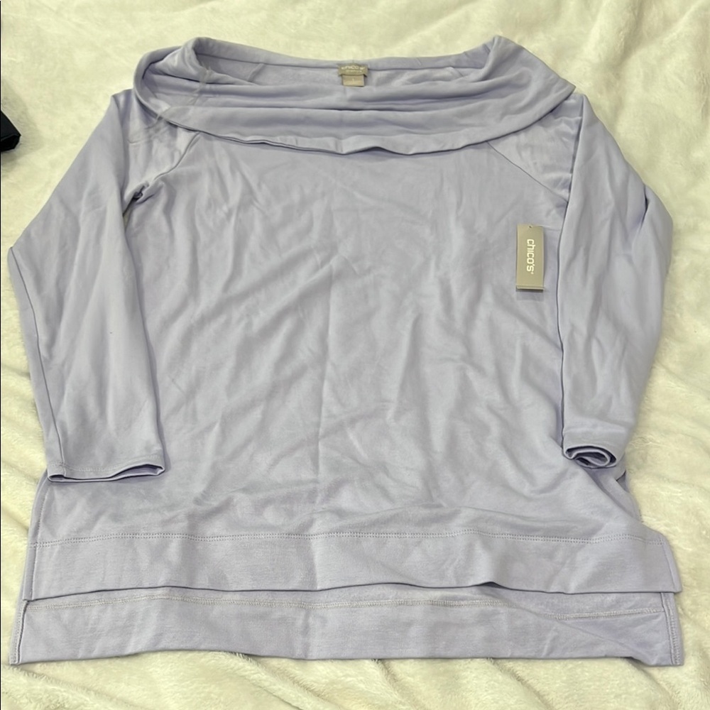 NWT Chicos Boatneck Relaxed 3/4 Sleeve Tunic Sz 1 or 8/10 - Picture 8 of 8